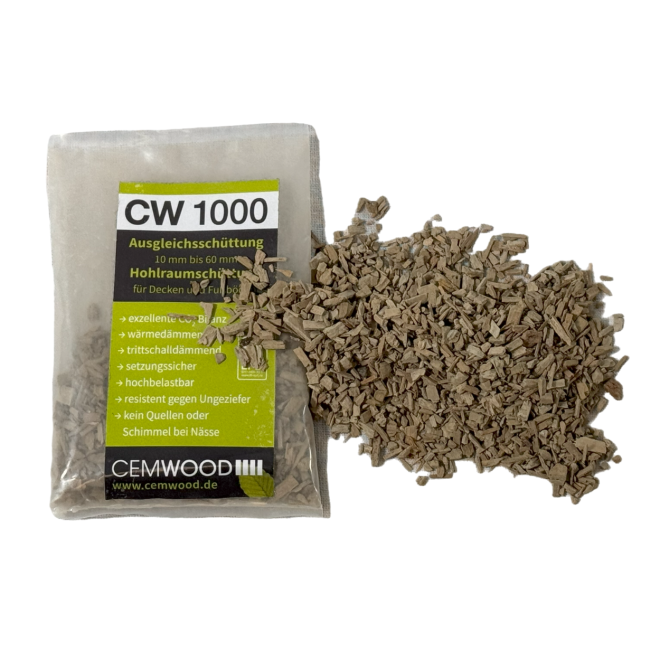 Cemwood CW 1000 – Fijne Bio-Based Egalisatiekorrels 50L